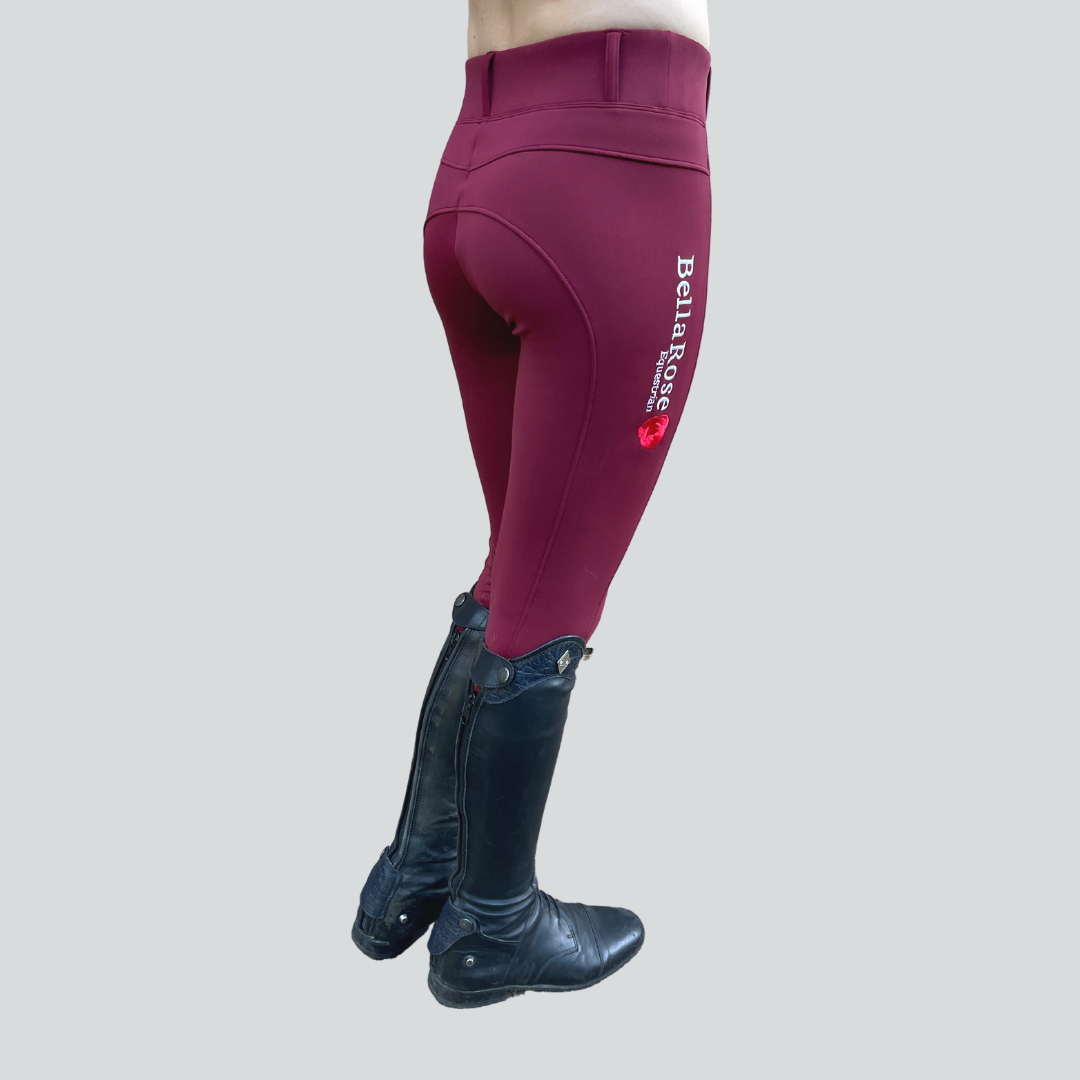 Burgundy Knee Grip Fleece Lined Riding Leggings - Belt Loops