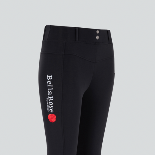 Black Knee Grip Fleece Lined Riding Leggings - Belt Loops