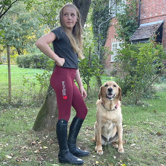 Junior Water Repellent Burgundy Knee Grip Riding Leggings