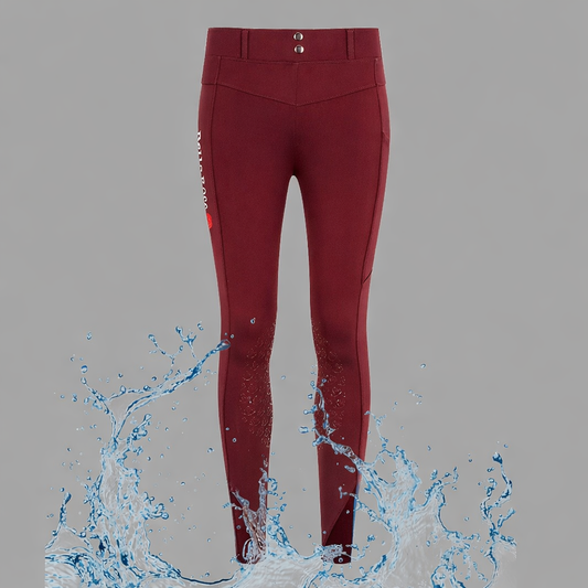 Water Repellent Burgundy Knee Grip Riding Leggings - Belt Loops