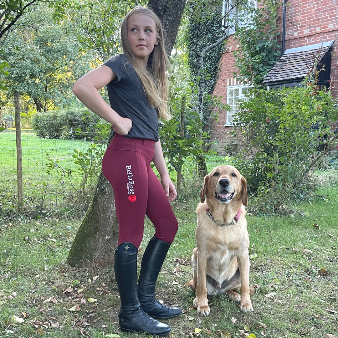 Junior Burgundy Fleece Lined Riding Leggings - Belt Loops