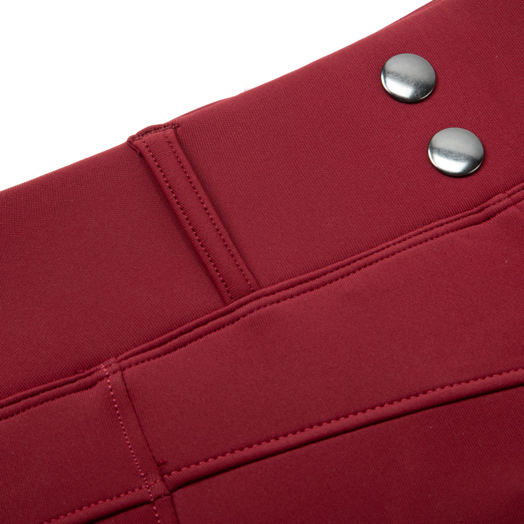 Burgundy Knee Grip Fleece Lined Riding Leggings - Belt Loops