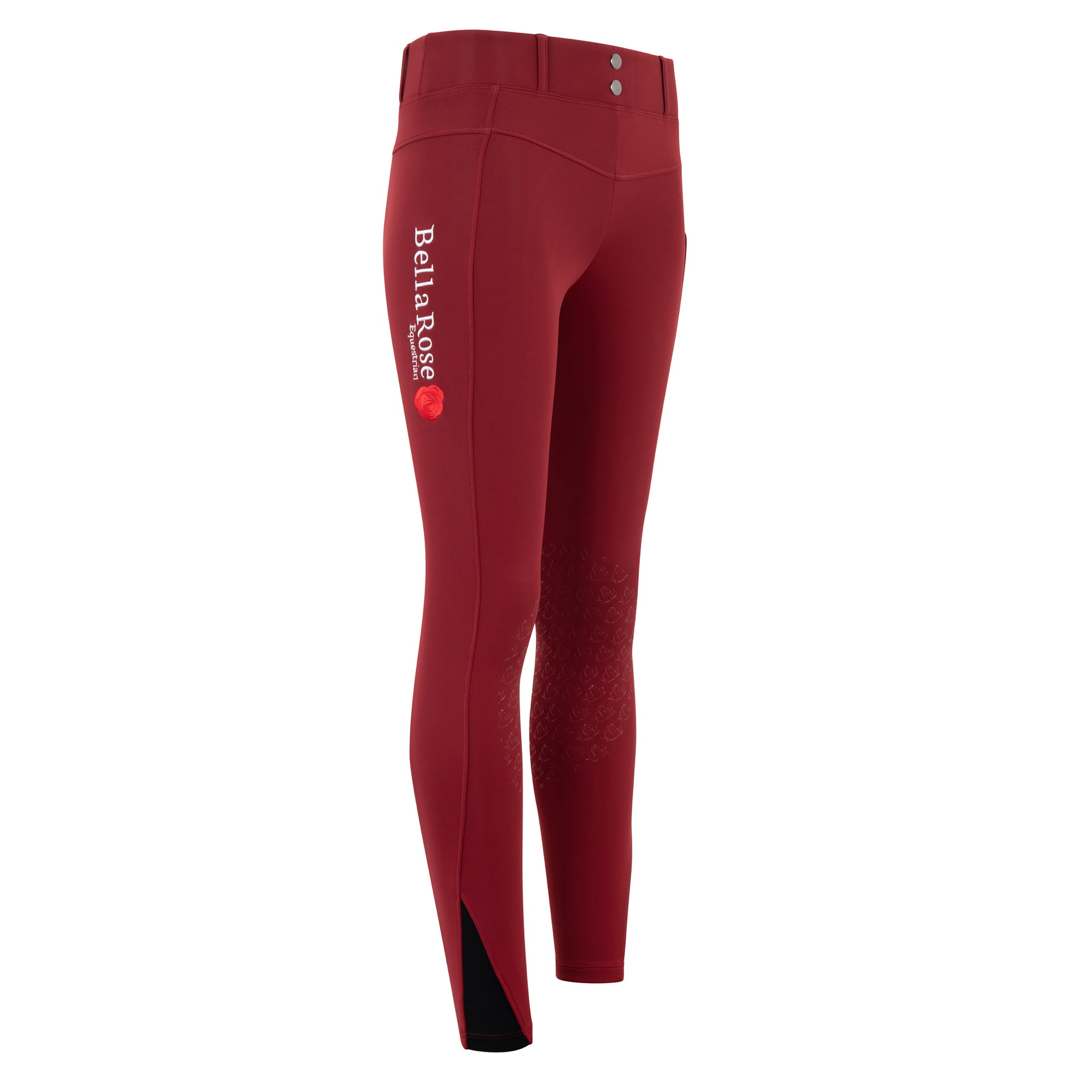 Burgundy Knee Grip Fleece Lined Riding Leggings - Belt Loops